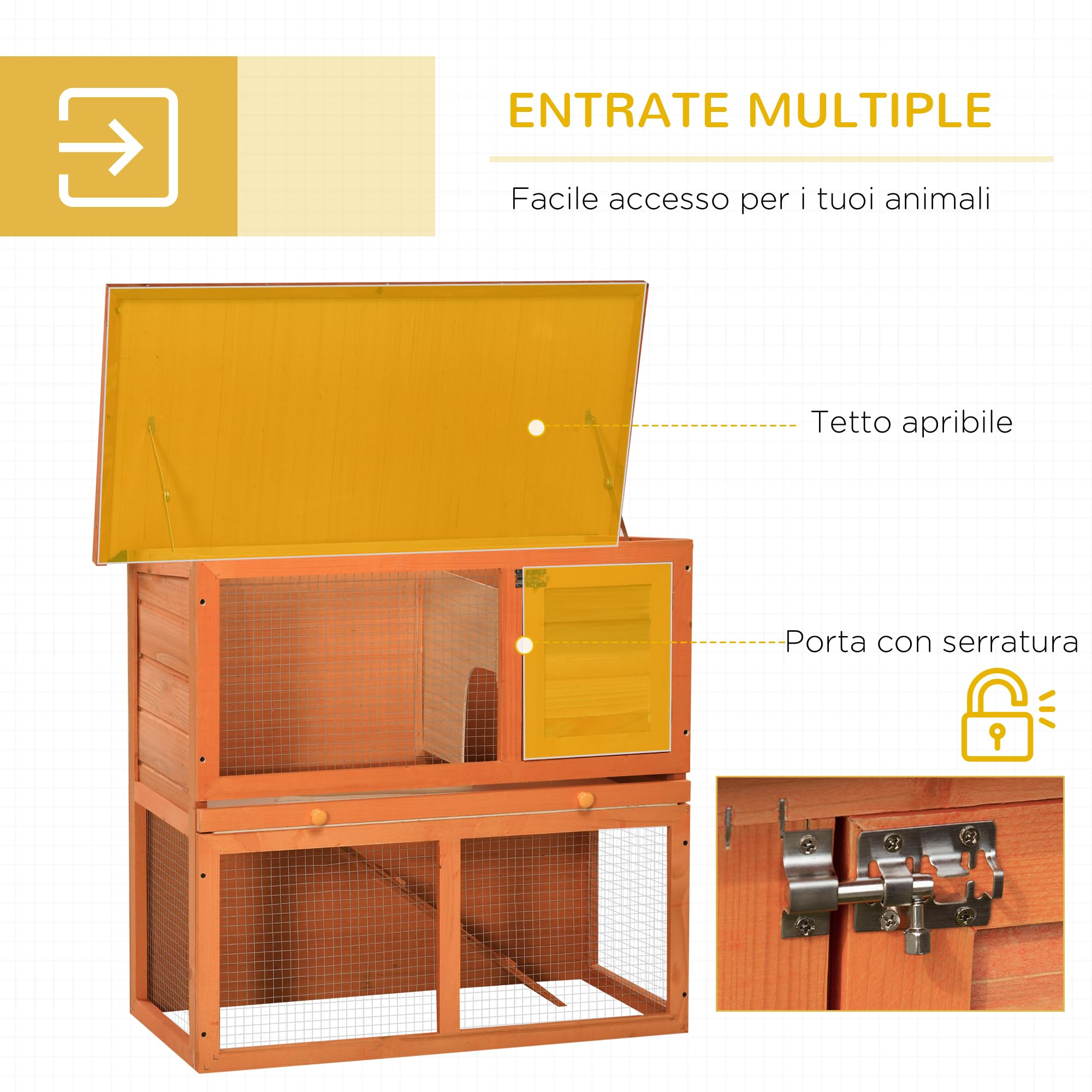 PawHut Gabbia per Conigli Conigliera da Esterno in Legno di Abete 90 x 45 x 80cm