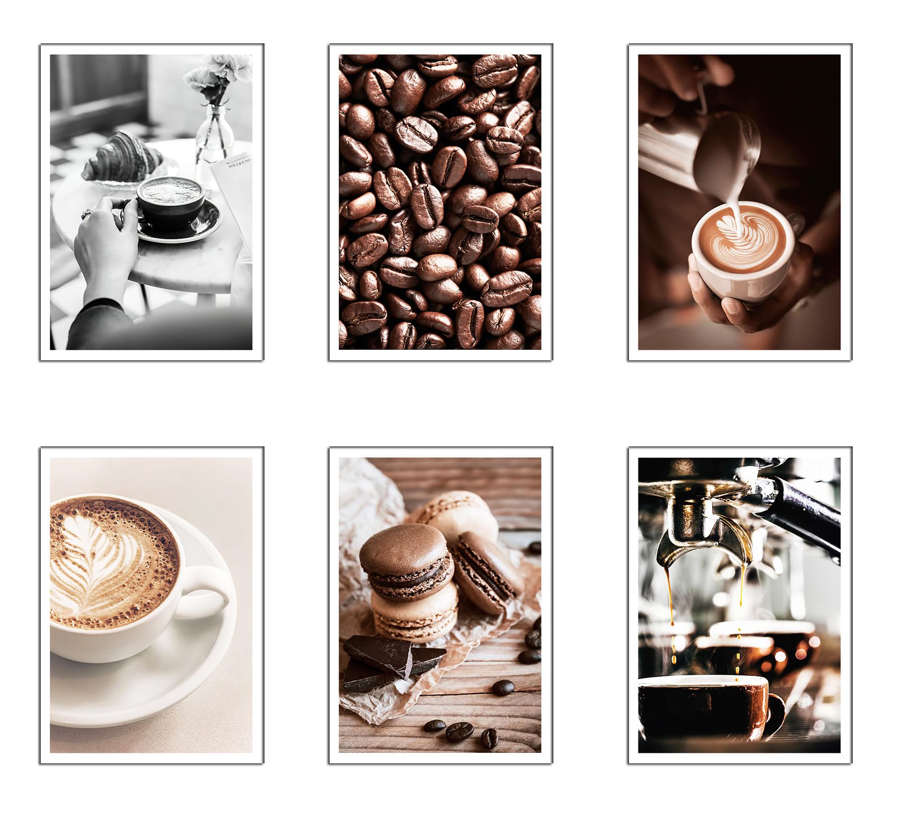 DKORARTE Set 6 Láminas A4 Decorativas Pared para Cuadros Decoración Salón Modernos, Dormitorios, Habitación, SIN Marco, Cocina, Café, (29,7 x 21 cm)