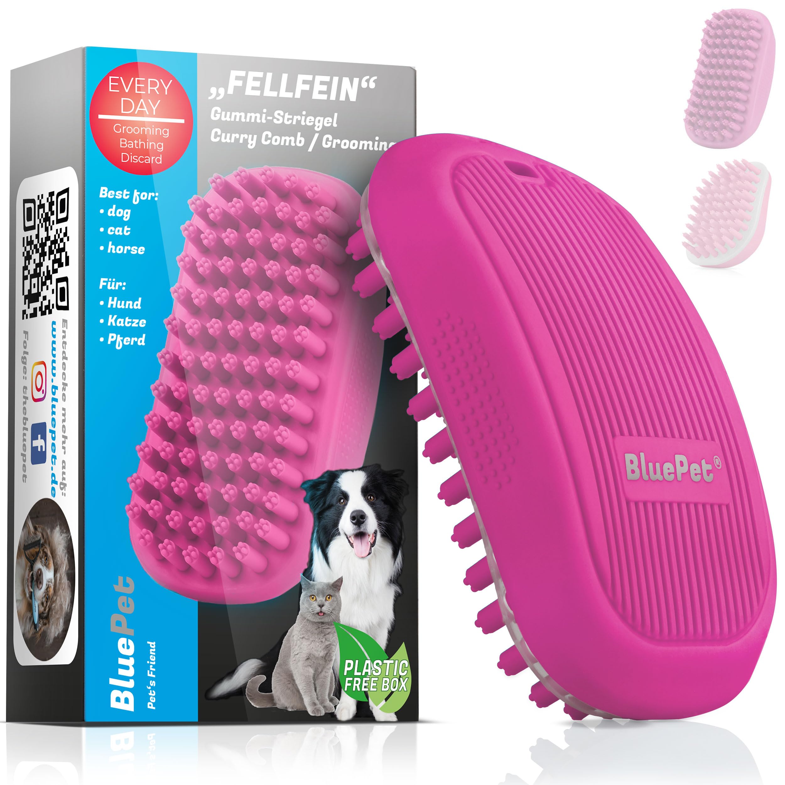 BluePet FellFein Cepillo de Baño de Goma Curry para Perros y Gatos de Pelo Corto con Efecto Masaje - Elimina el Pelo Suelto Superior, Polvo y Suciedad - Peine Curry de Baño Ideal para Masajear con