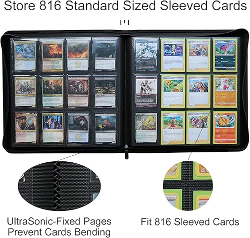 Miniatura 2 de Carpeta de tarjetas con 12 bolsillos y más de 800 bolsillos, grandes bolsillos laterales sin anillo, carpeta de álbum de tarjetas intercambiables