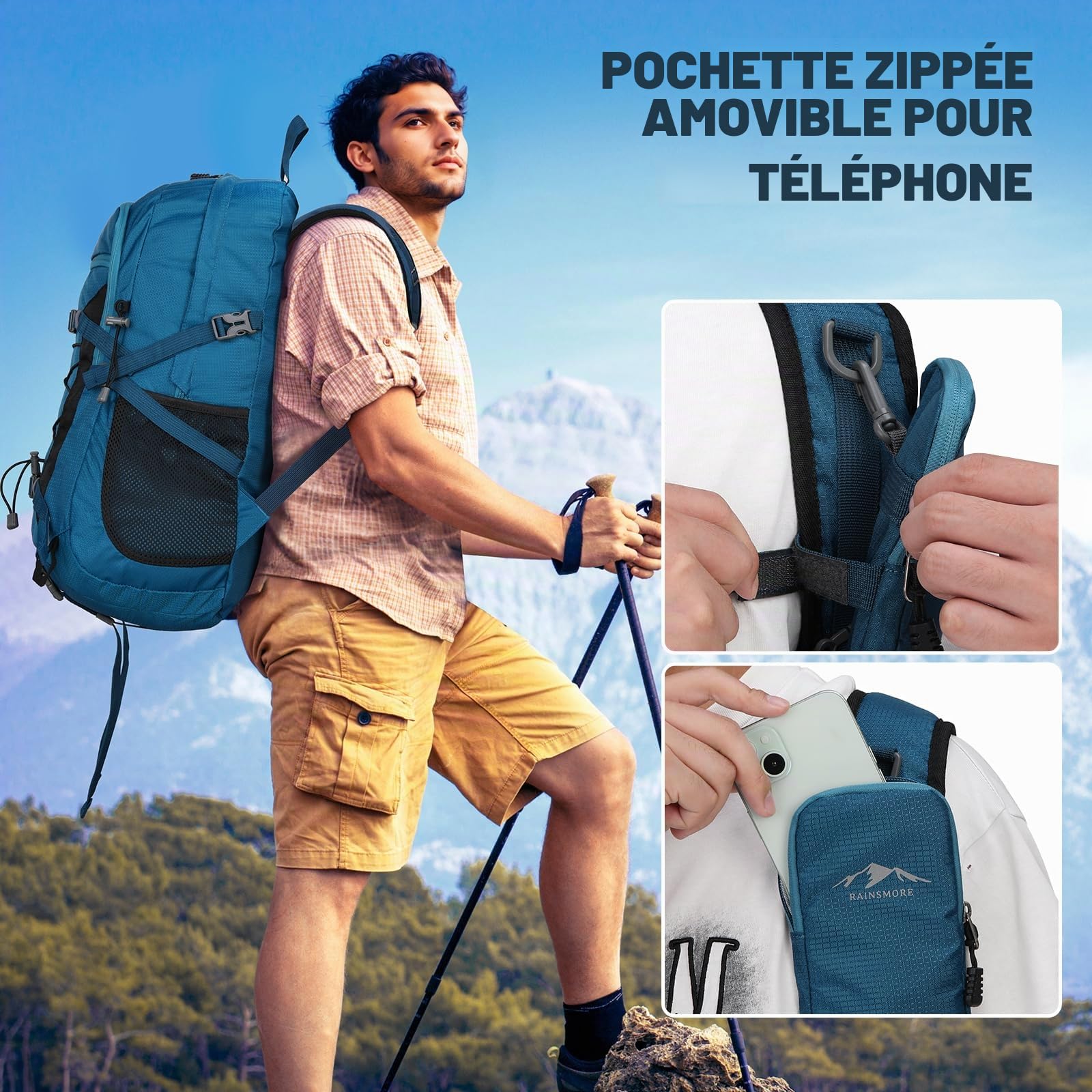 RAINSMORE Sac a Dos Randonnee 40L Pliable Ultraléger Sac à Dos