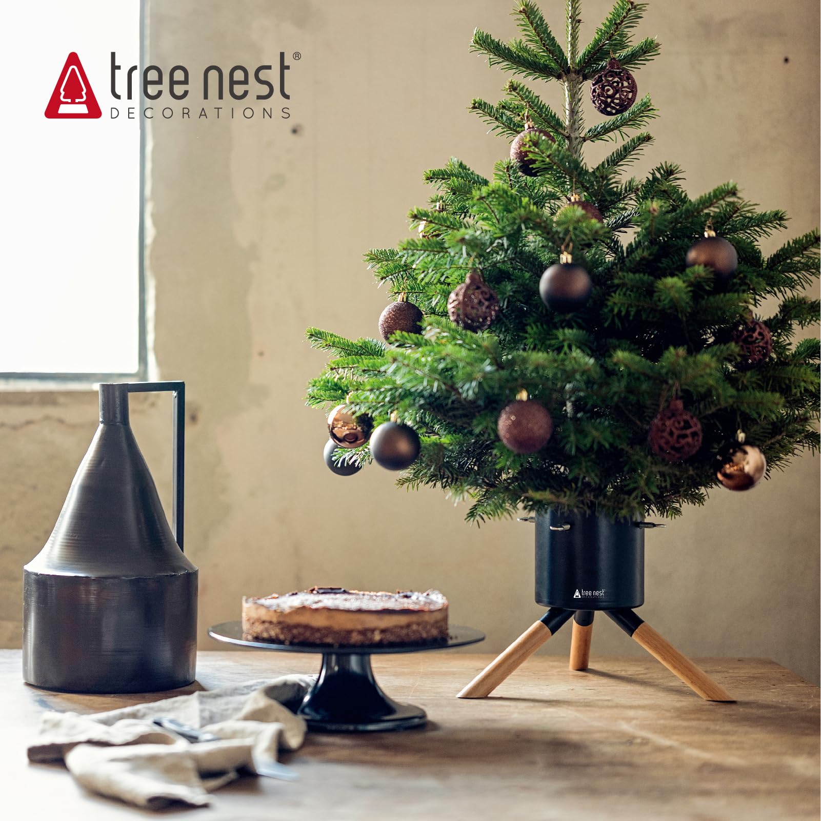 Tree Nest Christbaumständer Weihnachtsbaumständer Baumständer Tannenbaumständer Weihnachtsbaum Standfuß Ständer mit Wasserbehälter - Cosmo Christmas Tree Stand für Bäume bis 1.5m, 3-9cm Stamm Schwarz