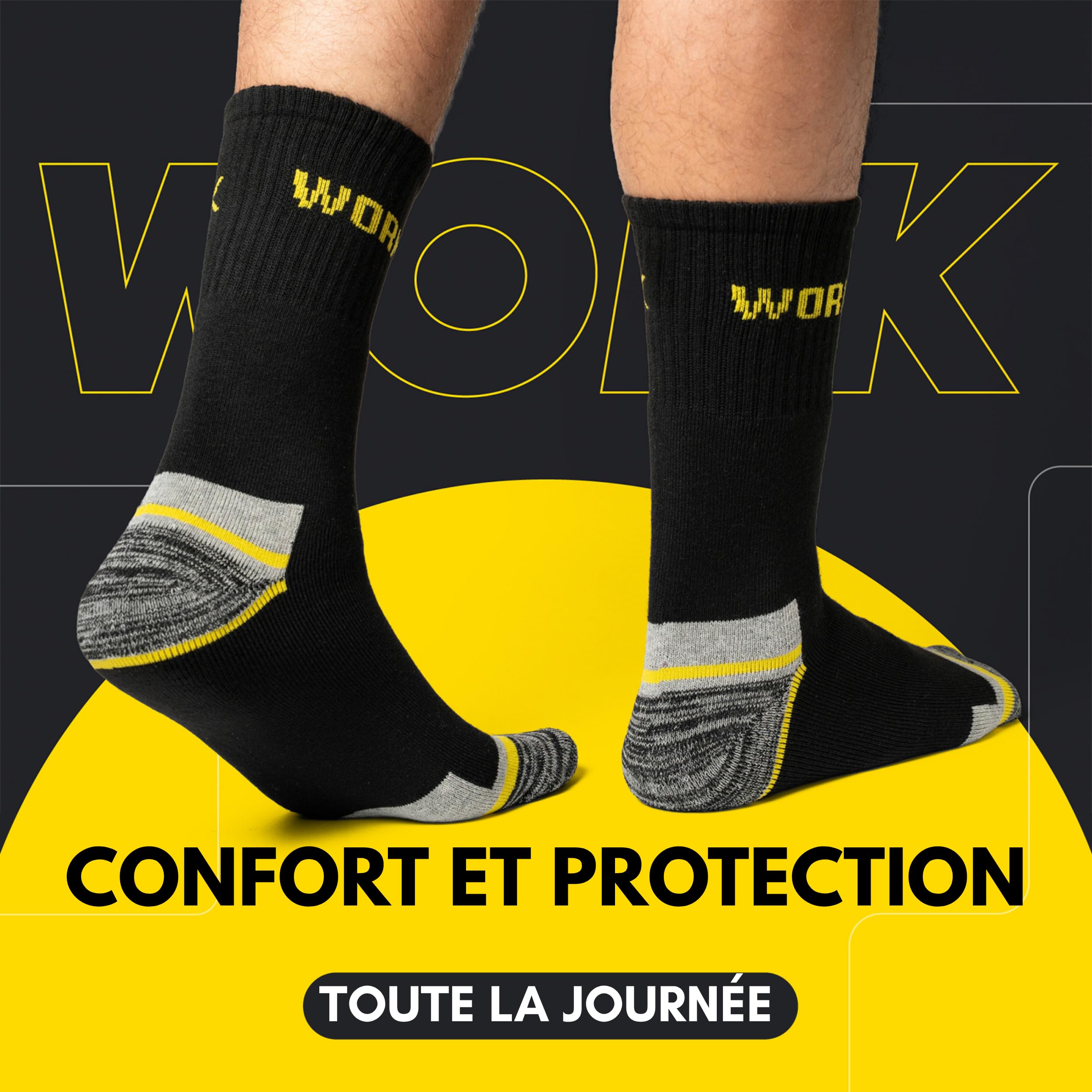 6 Paires de Chaussettes de Travail homme Hiver – 95% Coton, Intérieur Bouclette, Chaussettes Travail Femme Talon et Pointe Renforcés, Idéales pour Chaussures de Sécurité, Chaussettes Thermiques.
