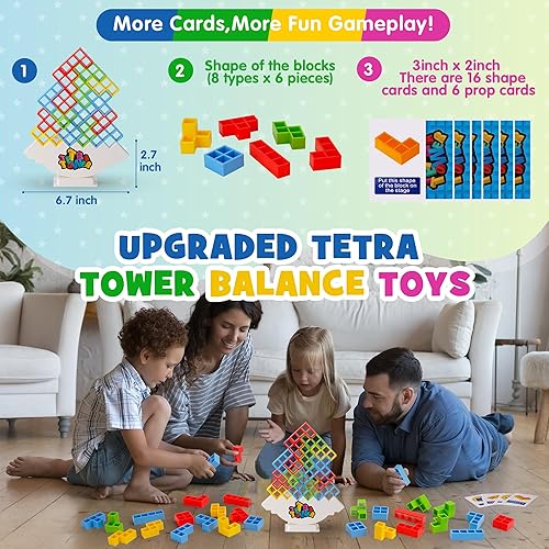 Miniatura 2 de WOWNOVA Juego de 32 piezas de bloques de equilibrio de construcción apilables de torre Tetra para niños, adultos y noche de juegos familiares,