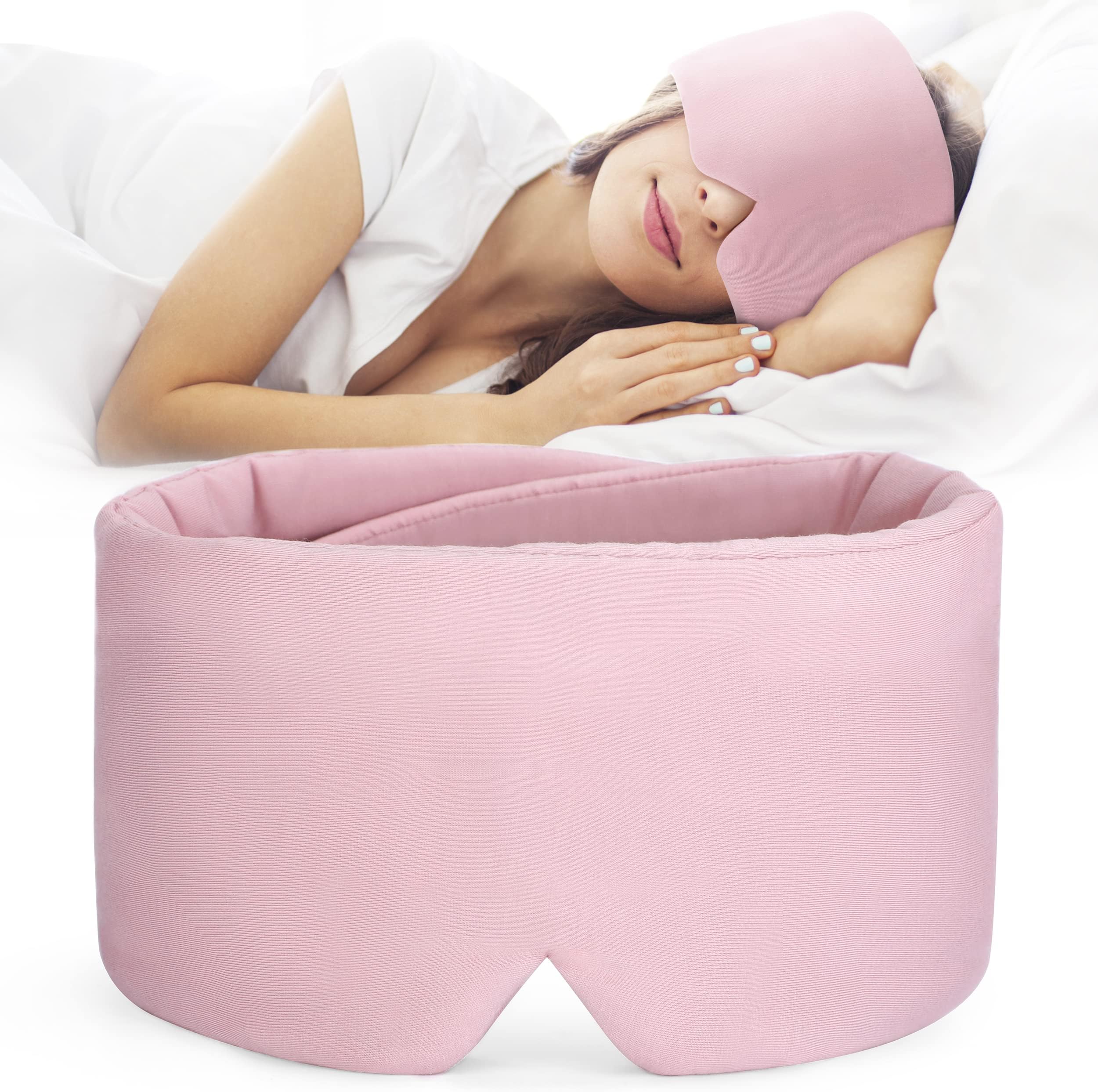 FRESHME Cotton Sleep Mask Blackout - Handmade Eye Mask for Sleeping Eye Shade Cover Sleep Mask for Women Men Girl Soft and Breathable Adjustable Blinder Light Blocking Pink Airplane with Travel Pouch