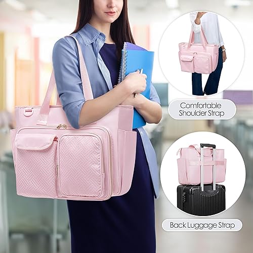 Miniatura 6 de Fasrom Bolsa de mano para profesores con compartimento para laptop, bolsa de trabajo para profesores para mujeres y suministros de enseñanza, rosa
