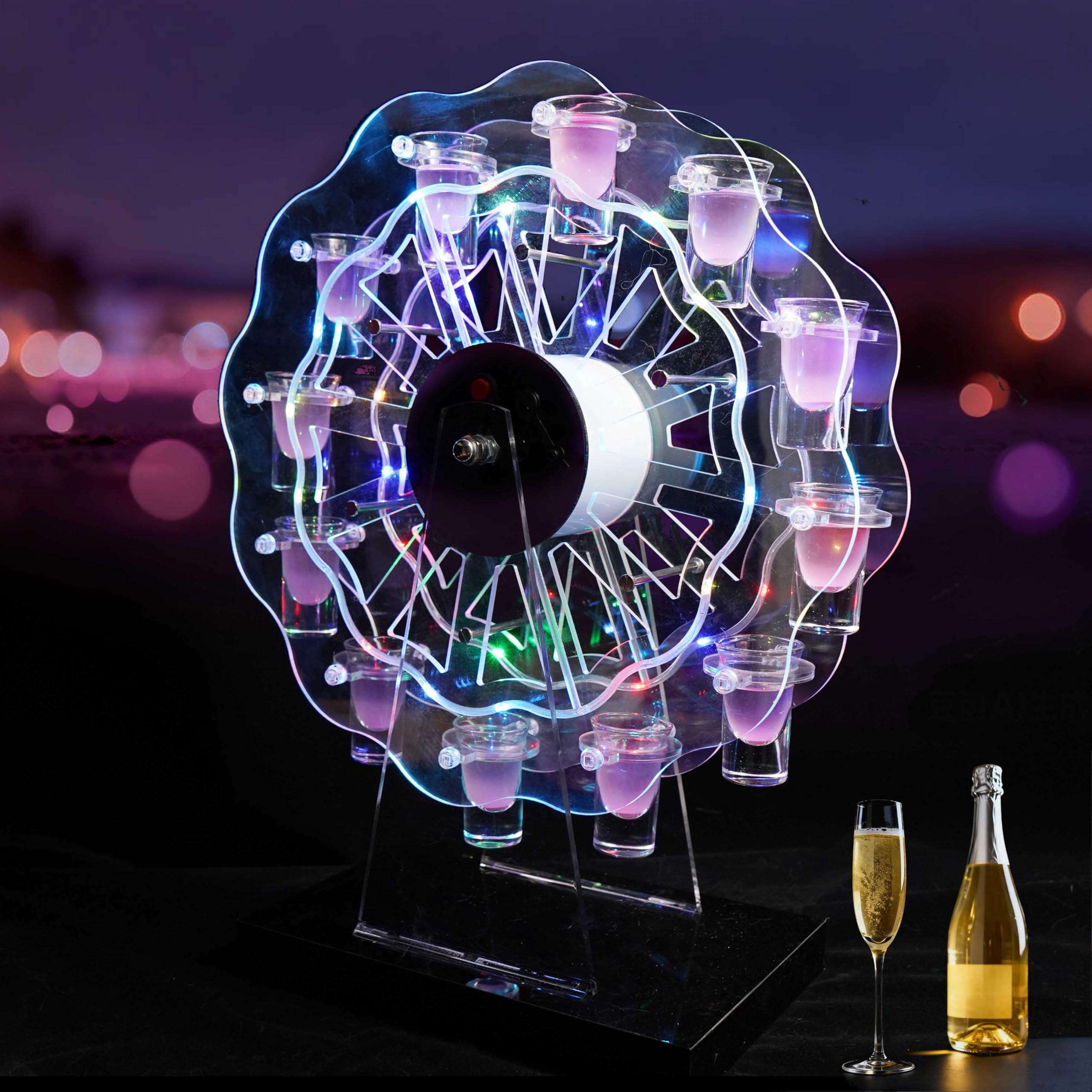 テキーラ観覧車｜LED 観覧車 ワインラック 酒グラススタンド 充電式｜新品 Amazon｜テキーラ観覧車 LED酒ボトルの表示棚 観覧車 ワインラック 酒