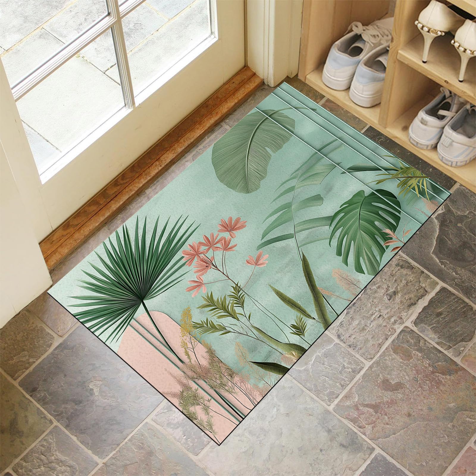 Tapis de porte pour couloir et jardin : paillasson extérieur antidérapant style exotique
