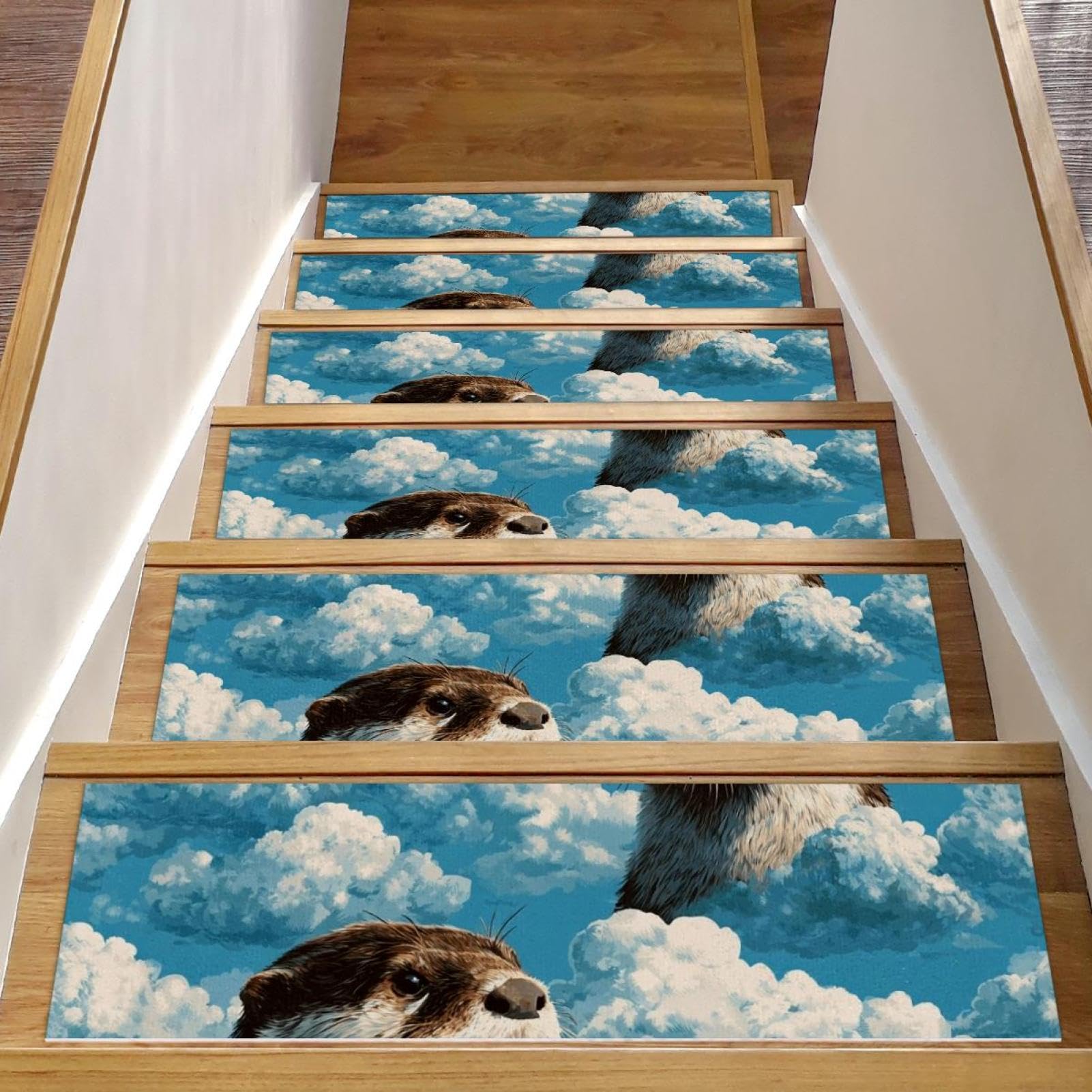 Tapis d'escalier antidérapant réutilisable et sans résidus bleu