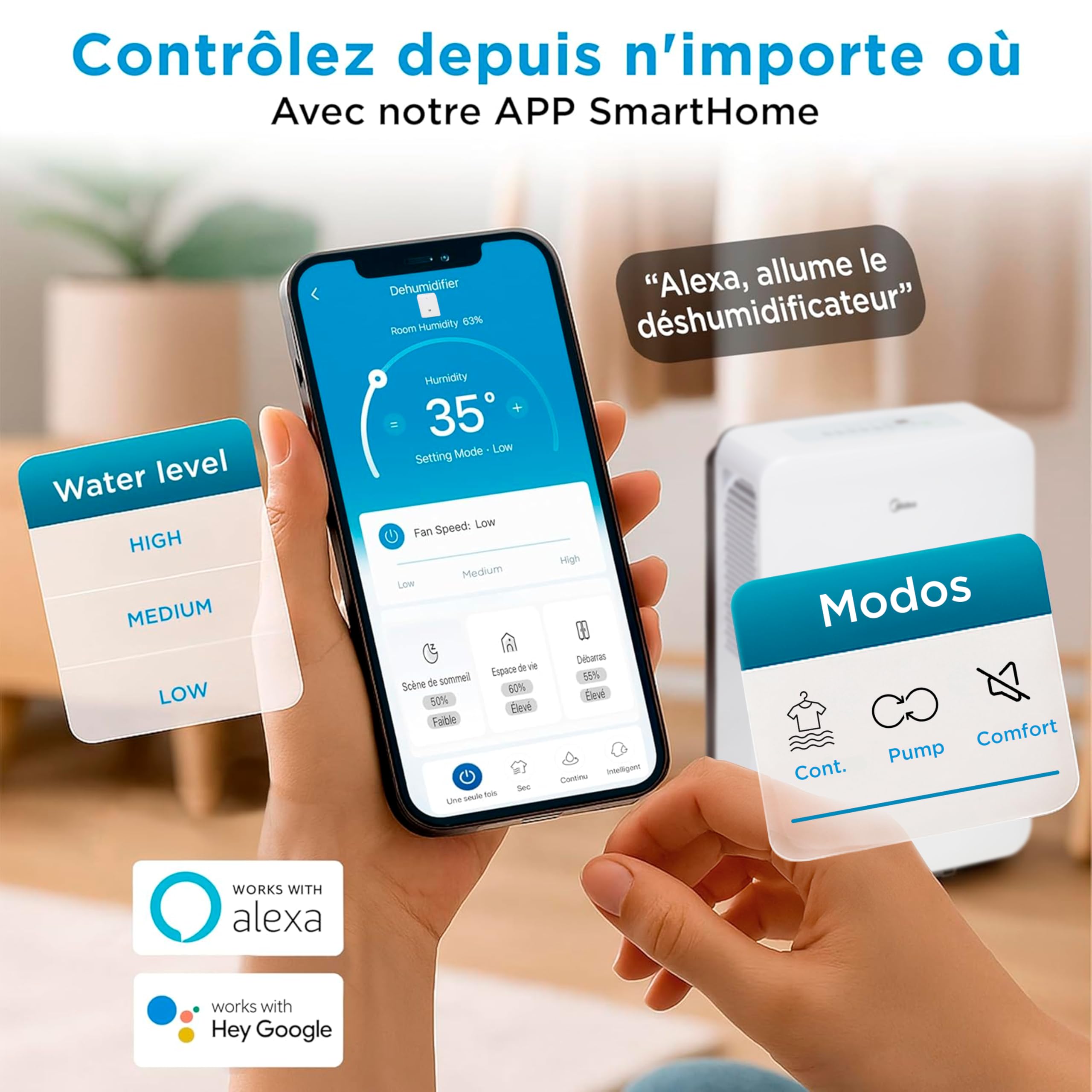 MIDEA Déshumidificateur d air Anti Moisissure intérieur 50 L/Jour | Réservoir amovible 6L, APP/Wifi, Mode Confort, Minuterie 24H | Déshumidificateur industriel de grande capacité jusqu’à 120m²/300 m³