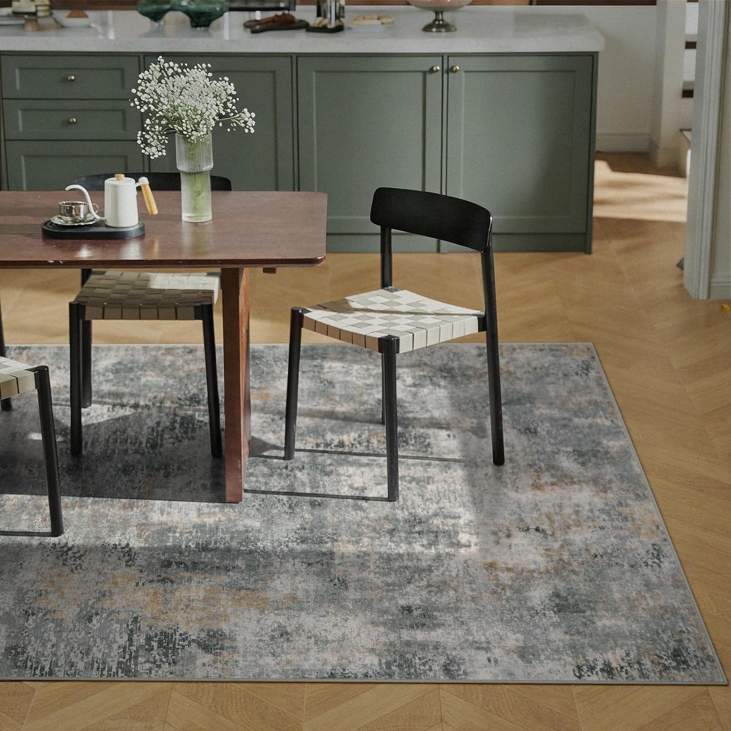 Lahome Modern Abstract Area Rug - 4x6 Grey Rugs for Bedroom Washable Dining Room Rug Living Room Mat, Non Slip Contemporary Indoor Floor Nursery Carpet for Kitchen Laundry Room Entryway