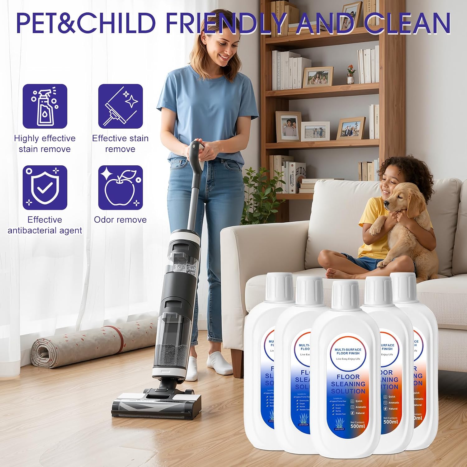8 Pack 4000ml Floor Cleaning Solution Compatible with Tineco Floor One Ifloor Series Floors Cleaner Refill Solution Wet Dry Vacuum Mops Solutions(Lavender Scent)