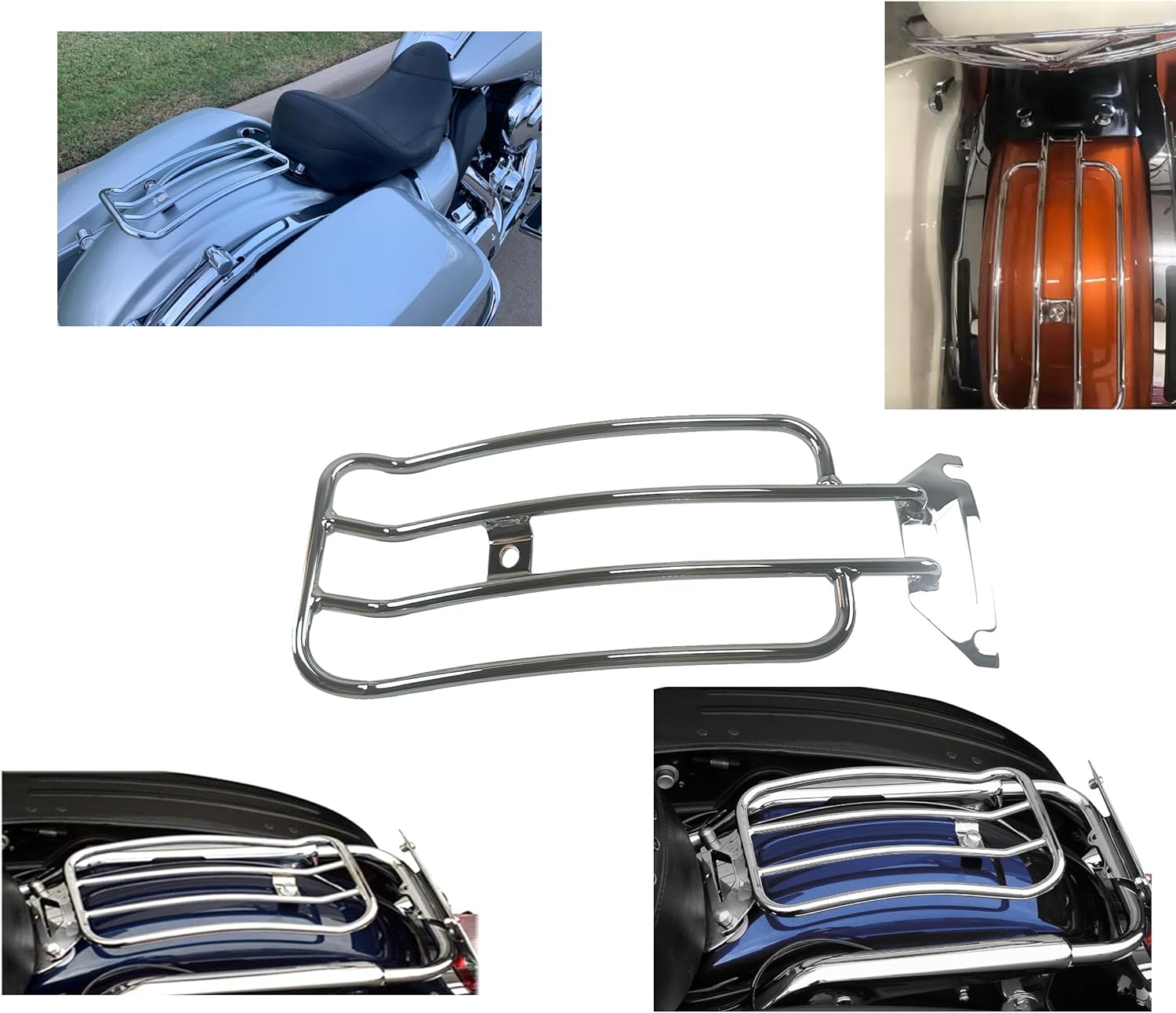 Motorcycle Solo Seat Luggage Rack Rear Fender Rack Fits for Harley Touring Electra Glide Road King FLHR 1997-2024 Road Glide 1998-2024 FLTR (Chrome)