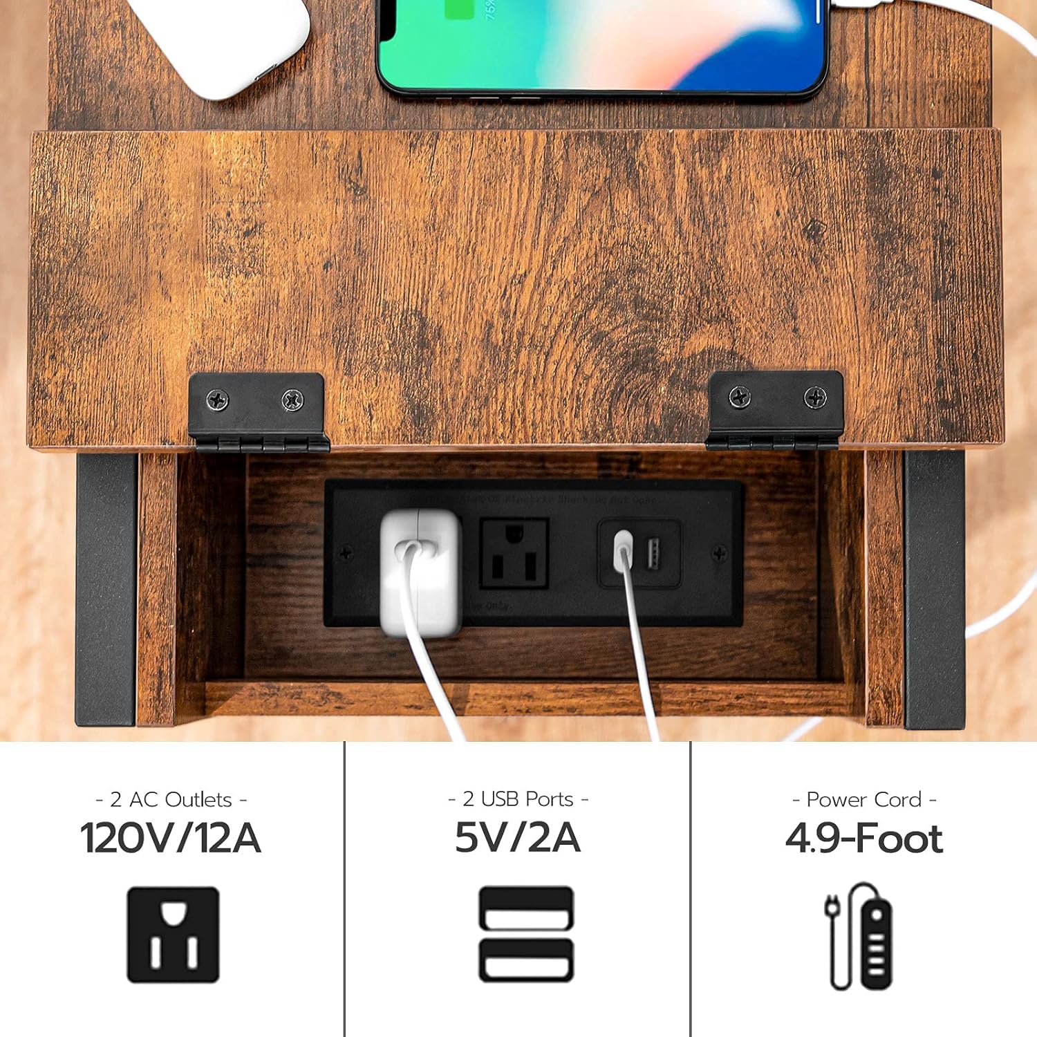 HOOBRO End Table Charging Station Detail