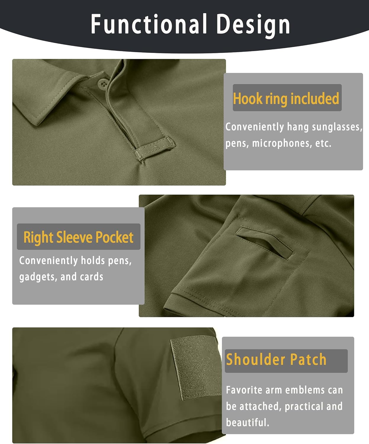 3 Pack Mens Polo Shirts Quick Dry Performance Short Sleeve Lightweight Golf Tactical Shirts Casual Collared T-Shirt