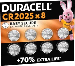 DURACELL 2025 Pilas de Botón de Litio (Paquete de 8) 3V, CR2025