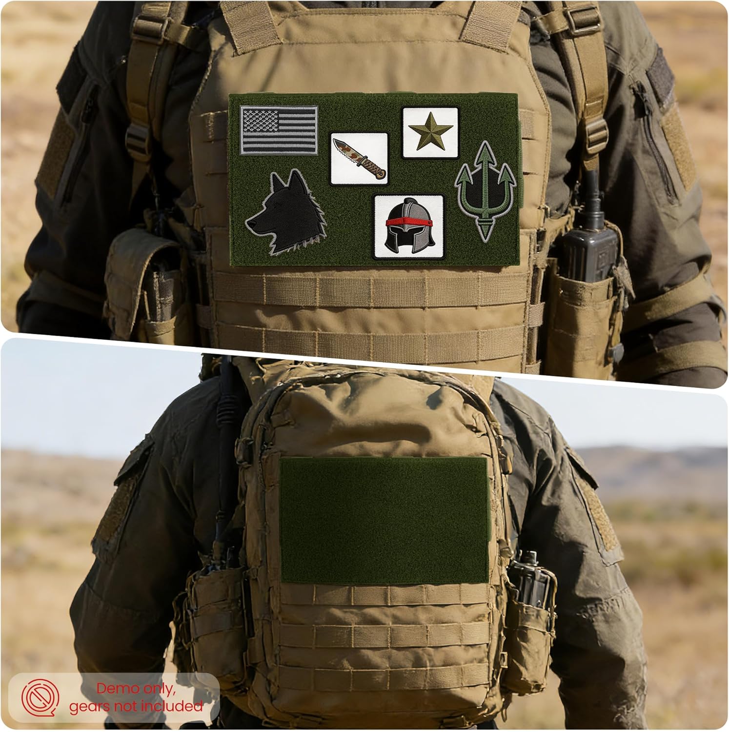 10"x6" MOLLE Patch Panel Mounting Placard Platform, Hook & Loop Panel - DIY Morale Patch Board for Tactical Vests & Backpacks（Green,2Pack