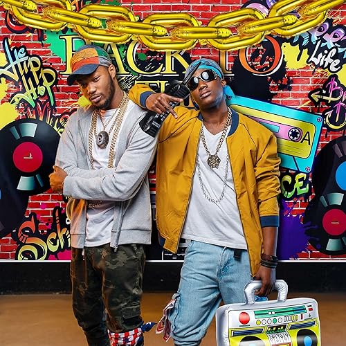 Miniatura 7 de 27 piezas de decoraciones de fiesta temática de discoteca de los años 80 y 90, incluye radio, fondo inflable Boombox, teléfono móvil inflable y