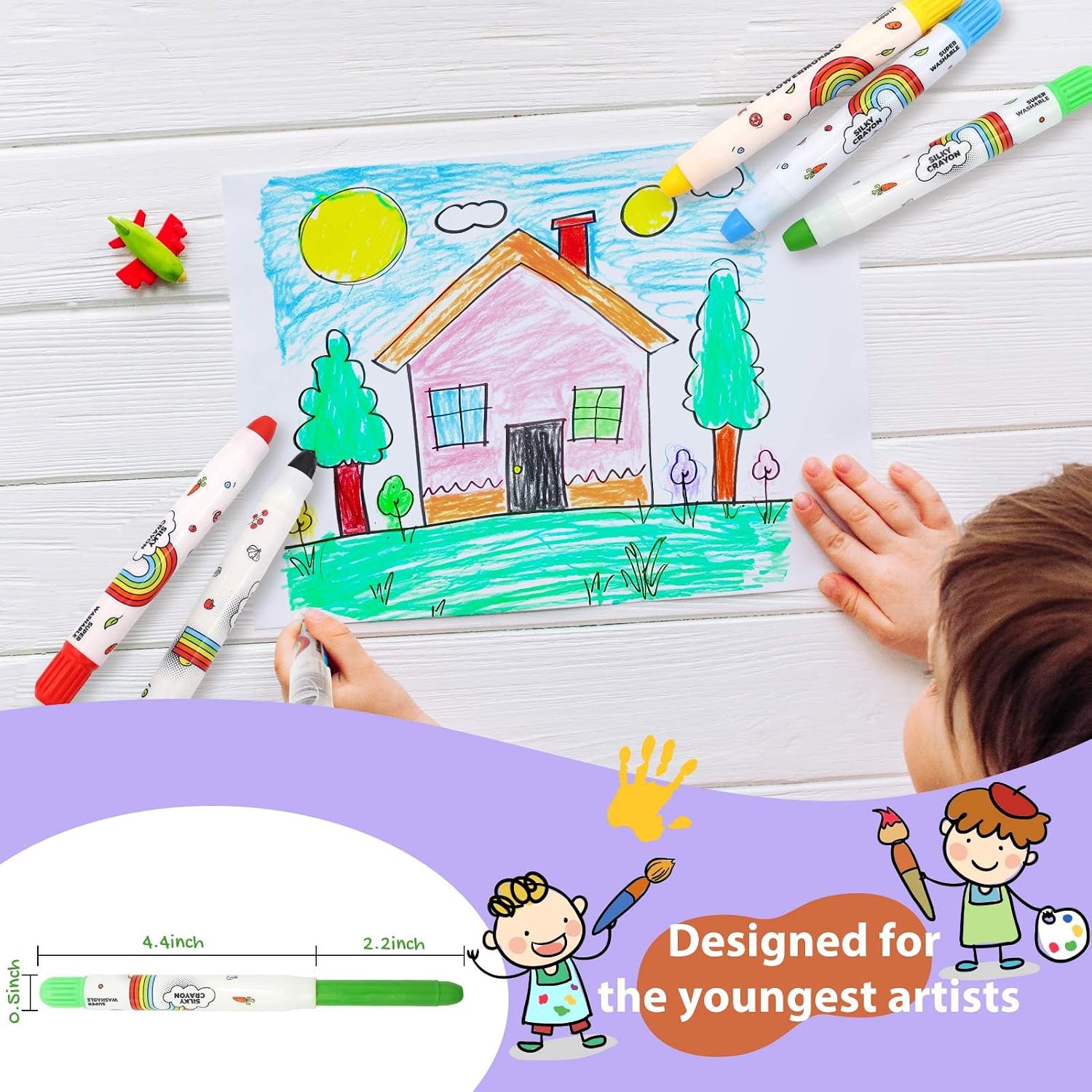 Lebze Jumbo Crayons for Toddlers, 6 Colors Washable Crayons, Easy to Hold Silky Large Crayon for Babies and Children, Safe Non Toxic image 4