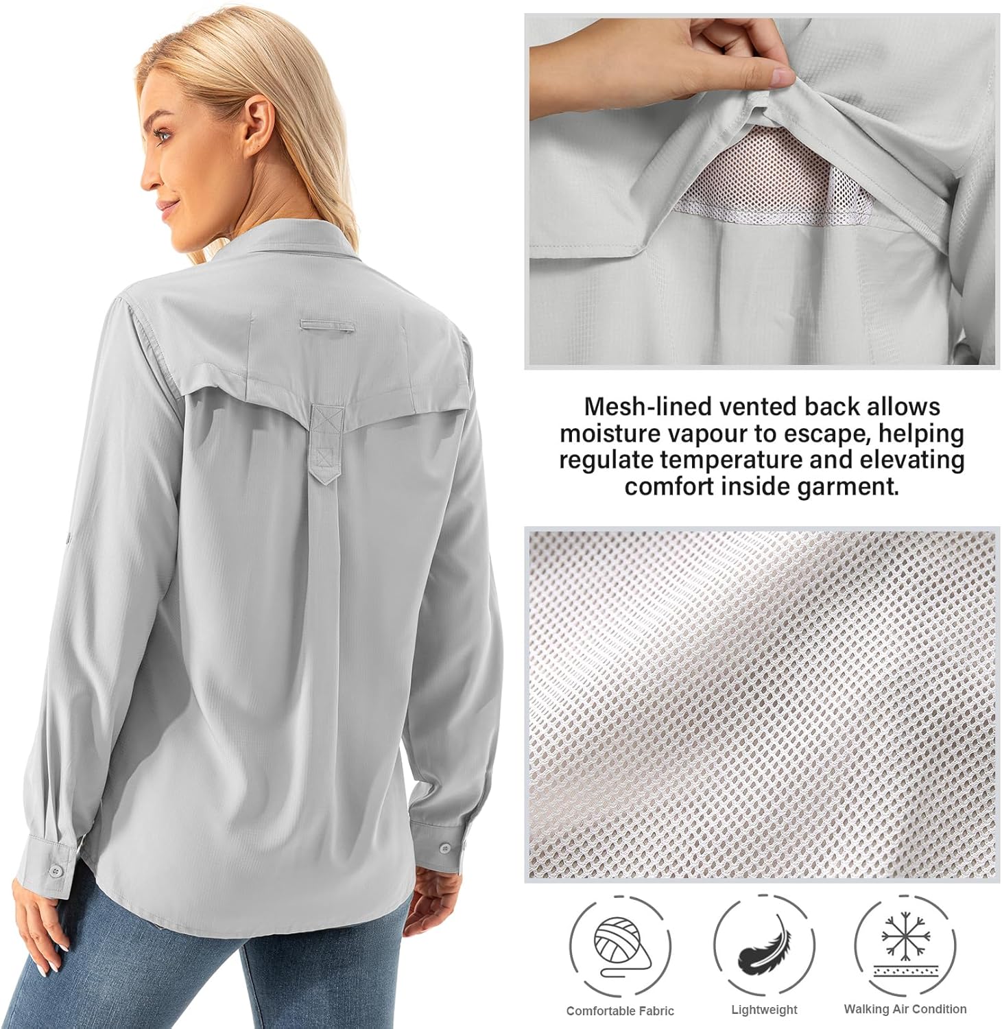 Womens Safari Sun Shirts UPF 50+ UV Sun Protection Long Sleeve Outdoor Quick Dry Fishing Hiking Gardening Shirts - Image 5