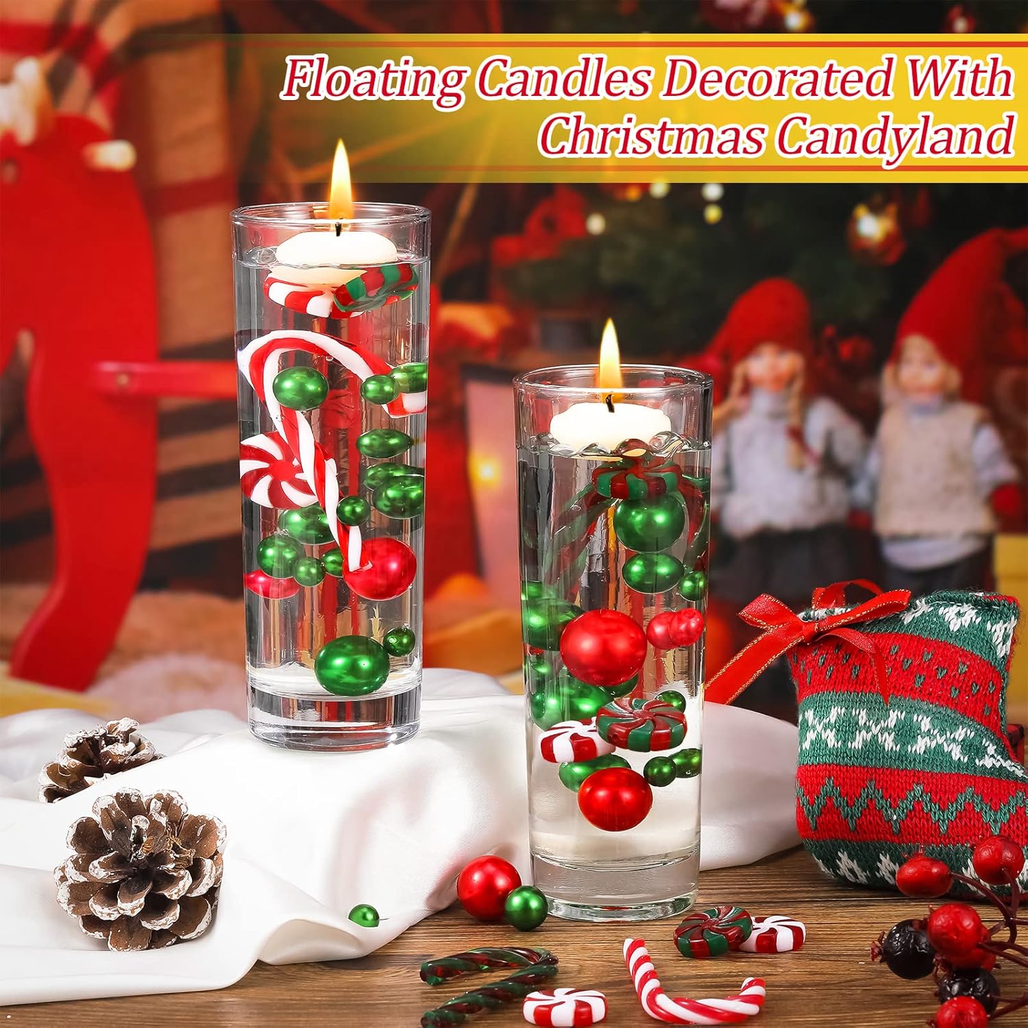 124 Pcs Christmas Vase Filler Pearls for Vase Filler Christmas Table Decor Floating Candles Centerpiece with 8 Floating Candles for Table Party Festival Decor, Not Included Clear Beads (Fresh Style)