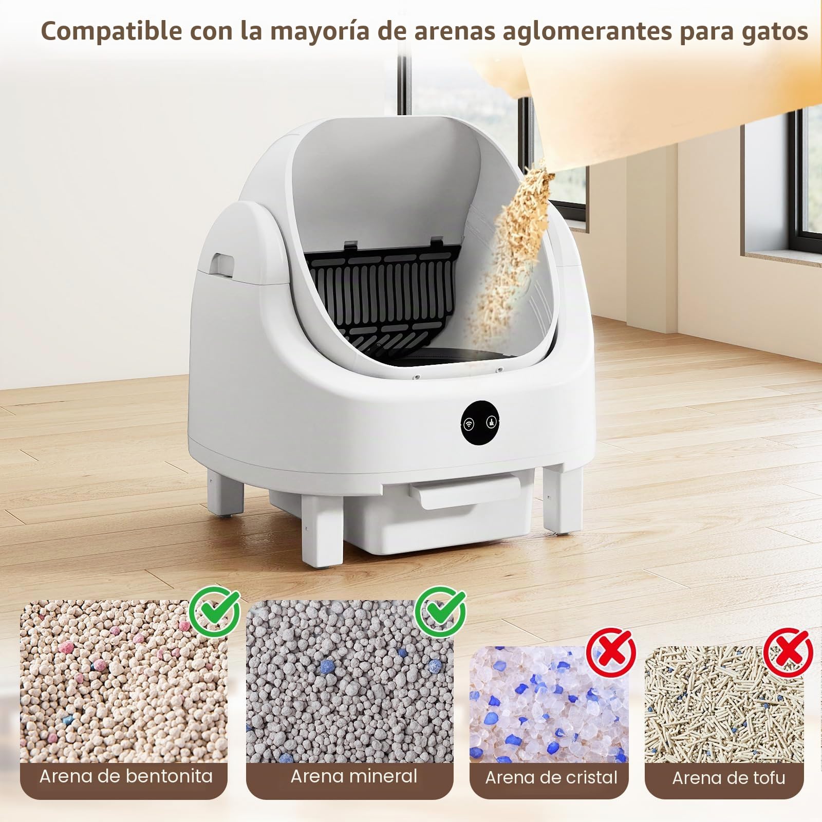 FANTASK Inodoro automático para Gatos con Control de aplicación, Control de olores y Seguridad con Sensor, Incluye Bolsa de Basura y Caja de aromaterapia, para Varios Gatos