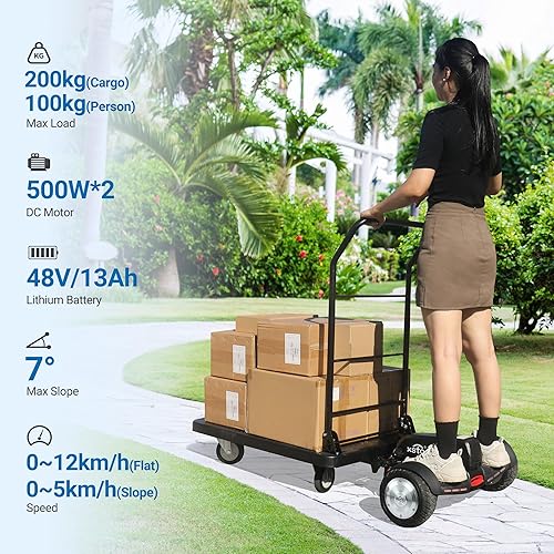 Miniatura 3 de Camión de plataforma eléctrica, carrito plano resistente de capacidad de 661 libras, carrito de mano alimentado de 1000 W, resistencia de 15.5