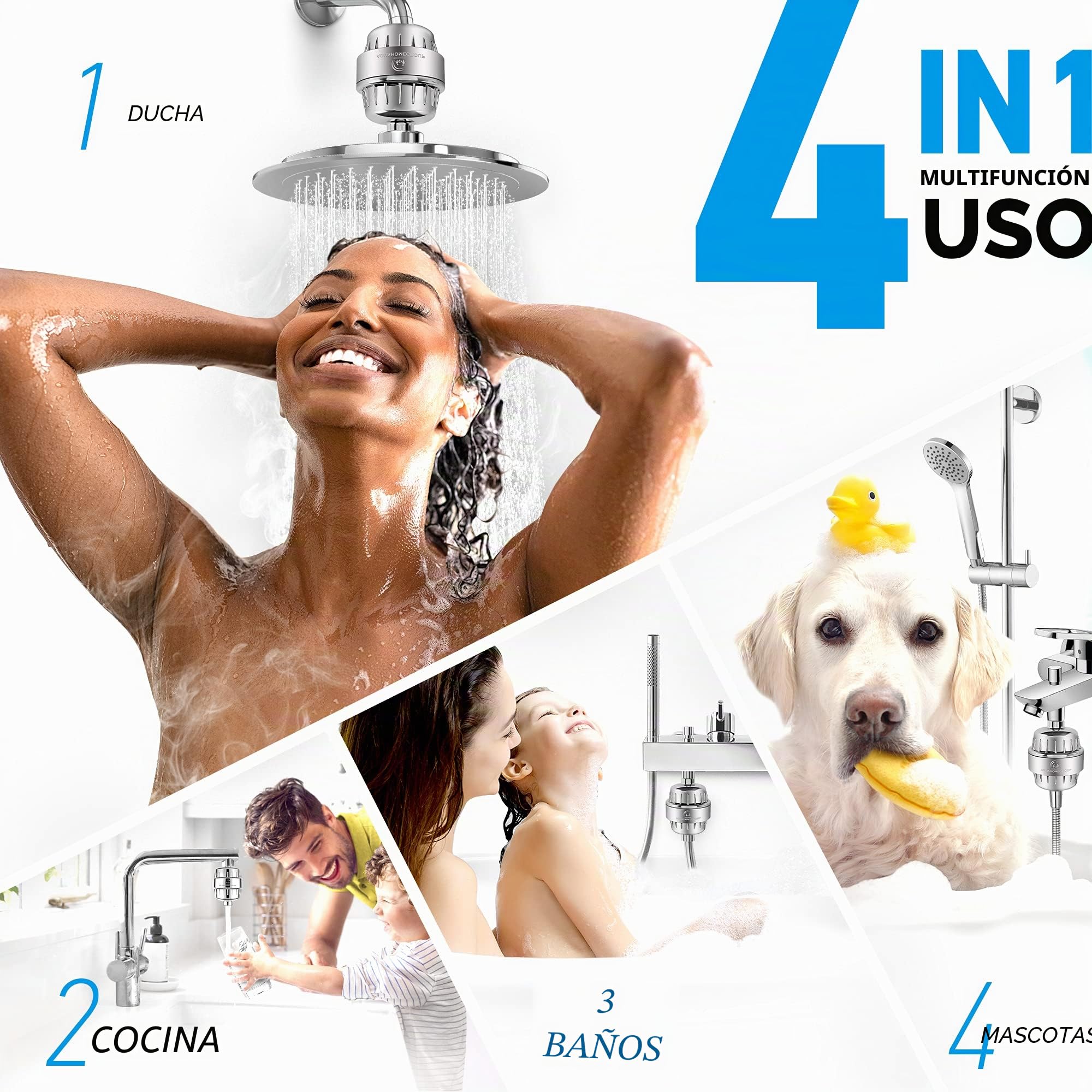 AquaHomeGroup 20 niveles de filtro de ducha de cal con vitamina C – Filtro de agua de ducha para la eliminación de cloro y fluoruro – Incluye 2 accesorios – Flujo de agua constante alcachofa de ducha