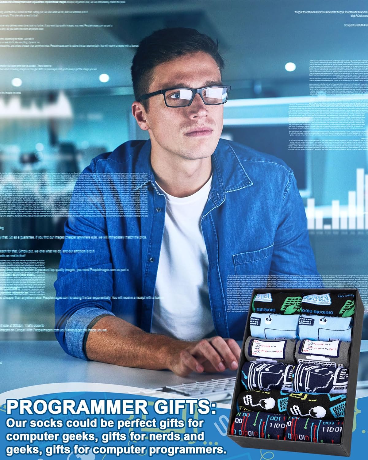 Eurzom 6 Pairs Novelty Programming Socks for Men Funny Cotton Occupation Crew Socks Valentine's Day Holiday Birthday Gifts for Programmer Tech Lovers Geek Nerd - Image 6