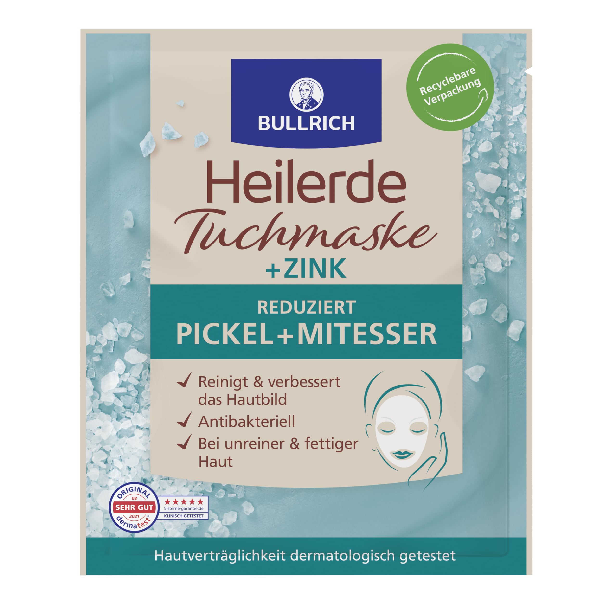 Bullrich Heilerde Tuchmaske + Zink | Reduziert Pickel Und Mitesser | Vegan | 1 Tuchmaske
