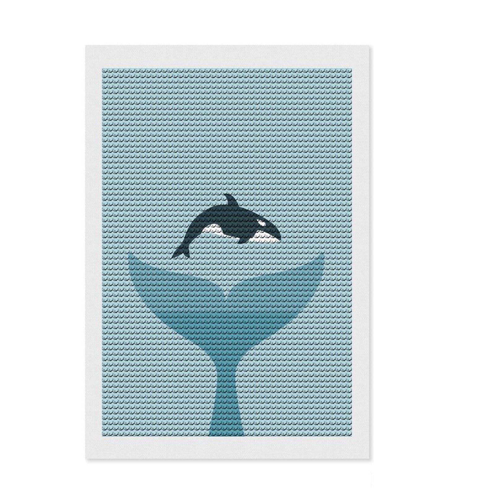 Junmoney Whale Tail and Orca Diamond Painting Set 8"x12", Printed Canvas, Finish and Display, Home Wall Decor, Gift Idea, Neat Printed Canvas