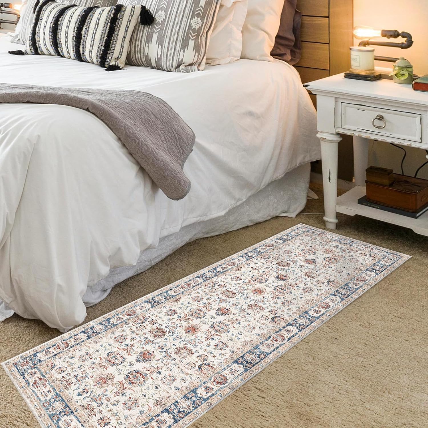 Hibate 2x8 ft (Boho Colorful) Hallway Runner Rug Washable Vintage Non Slip Carpet Runners for Hallways Entryway Kitchen Laundry Room Bathroom