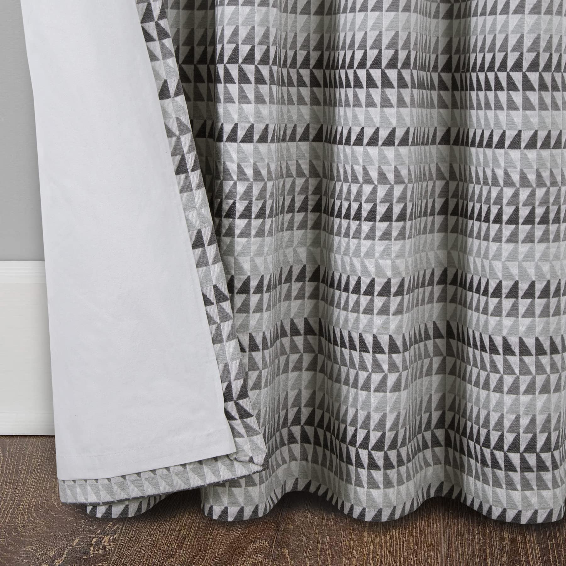 always4u Lot de 2 rideaux 100 % occultants à œillets pour salon, chambre à coucher, motif jacquard géométrique, isolation thermique, économie d'énergie, gris, 117 x 137 cm