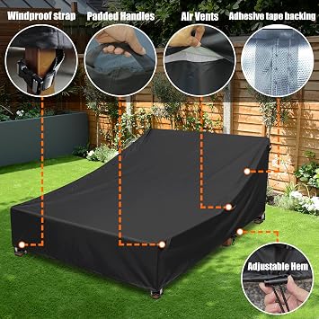 Outdoor Double Chaise Lounge Cover , Oversized - 90 D x 66 W x 36 H Inch