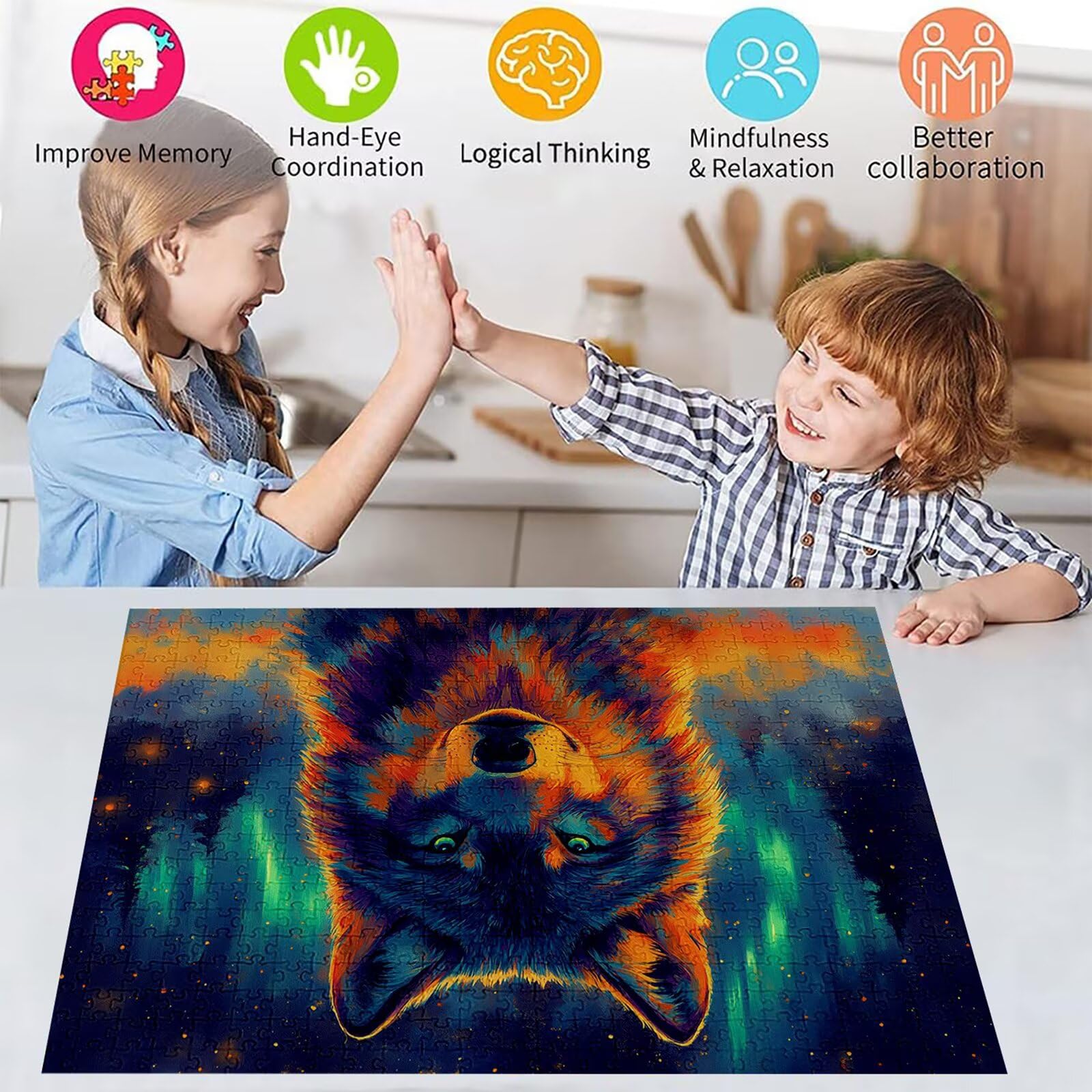 Puzzle 3000 elementów wilk puzzle dla dorosłych zorza 122 x 81 cm unikalne rzemiosło klasyczne 3D drewniana układanka do rodzinnych gier aktywnych, układanka do samodzielnego wykonania nawet do