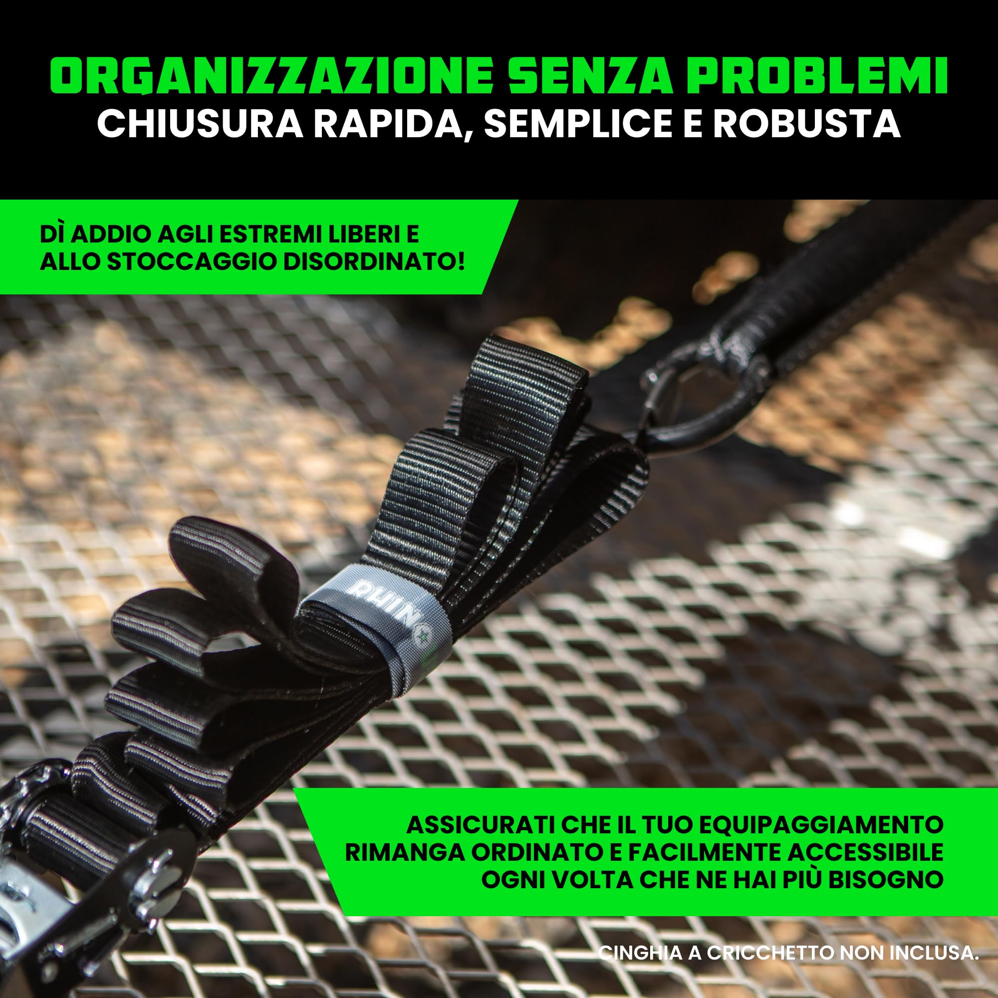 Rhino USA Rotolo di Nastro Adesivo e Gancio - Fissaggio a Incastro Riutilizzabile e Non Adesivo Per Cinghie, Corde e Organizzazione Dell'Attrezzatura - 2,5 cm x 7,6 m - Nero