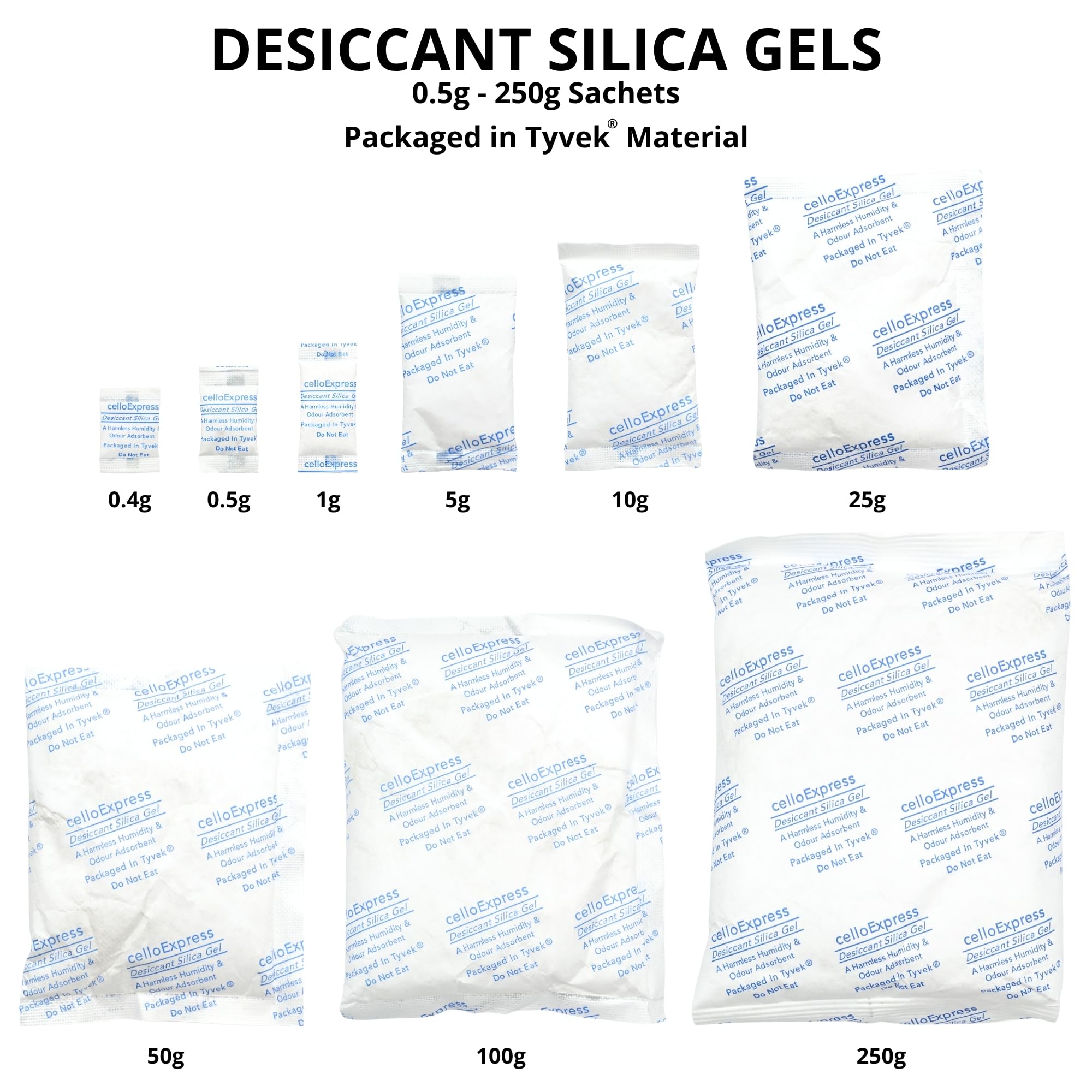 Bolsas de gel de sílice. Paquete de 100 g