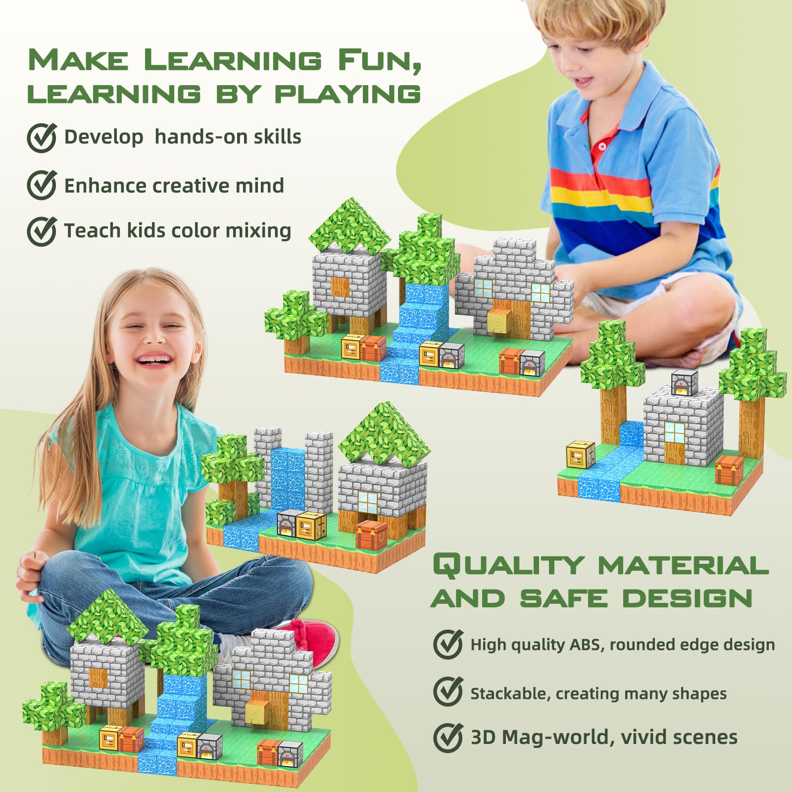 Costruzioni Magnetiche Blocchi 100 Pezzi, tessere magnetiche Giocattoli da costruzione STEM Giocattoli da costruzione per bambini e bambine di 3 4 5 6 7 8 anni, giocattoli creativi per bambini