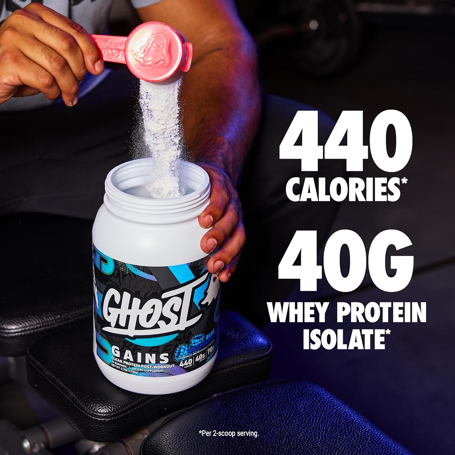 GHOST Clear Gains Mass Gainer Protein Powder - Post-Workout Weight Gainer Mix - 40g of Whey Protein Isolate, 440 Calories & 70g Vitargo Carbs - Lean Muscle Building & Recovery - Blue Raspberry