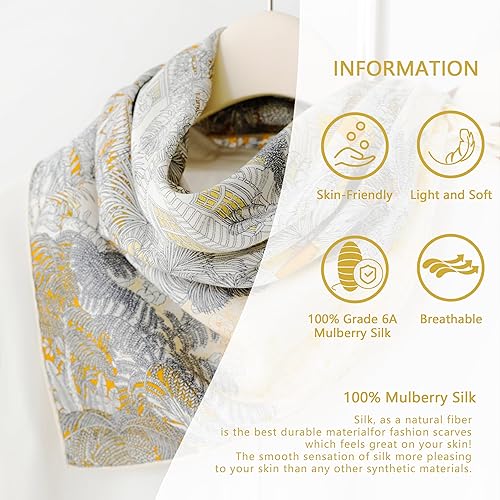 Miniatura 2 de Konblimc Pañuelos de seda de morera 100% pura, bufanda para el cuello para mujer, bufanda cuadrada mediana para el cuello, pañuelo de seda para