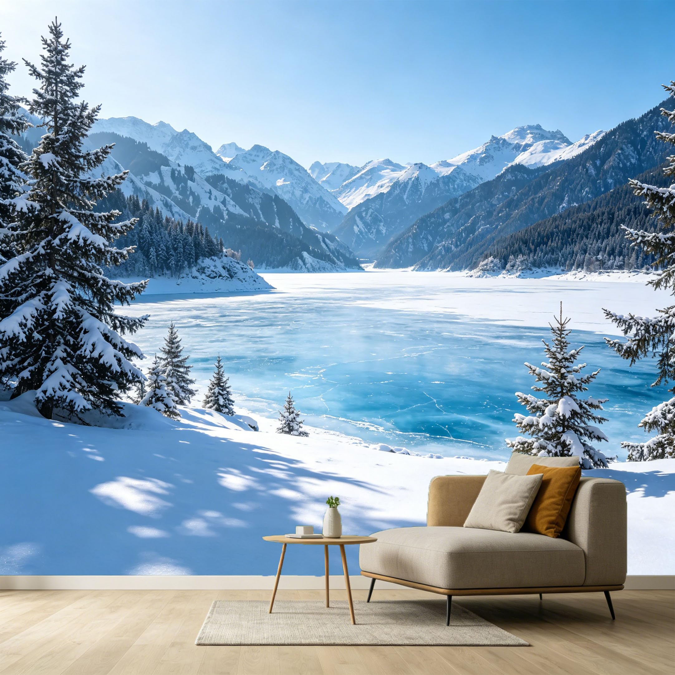 Custom Size Wall Murals Frozen Lake Mountain Landscape Winter Nature 3D Perspective SelfAdhesive Wall Fabric Removable Large Wallpaper for Photo Living Room