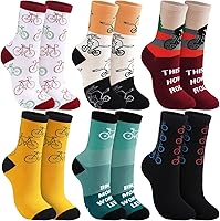Zoooyawn 6 Pairs Funny Cartoon Cycling Socks for Men Women - Breathable Crew Bike Socks Bulk Pack for Mountain Biking Gifts