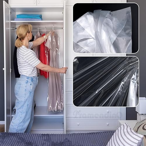 Miniatura 7 de Framendino, Paquete de 20 bolsas de plástico de limpieza en seco de 23.63 x 60 pulgadas, fundas de ropa desechables para colgar