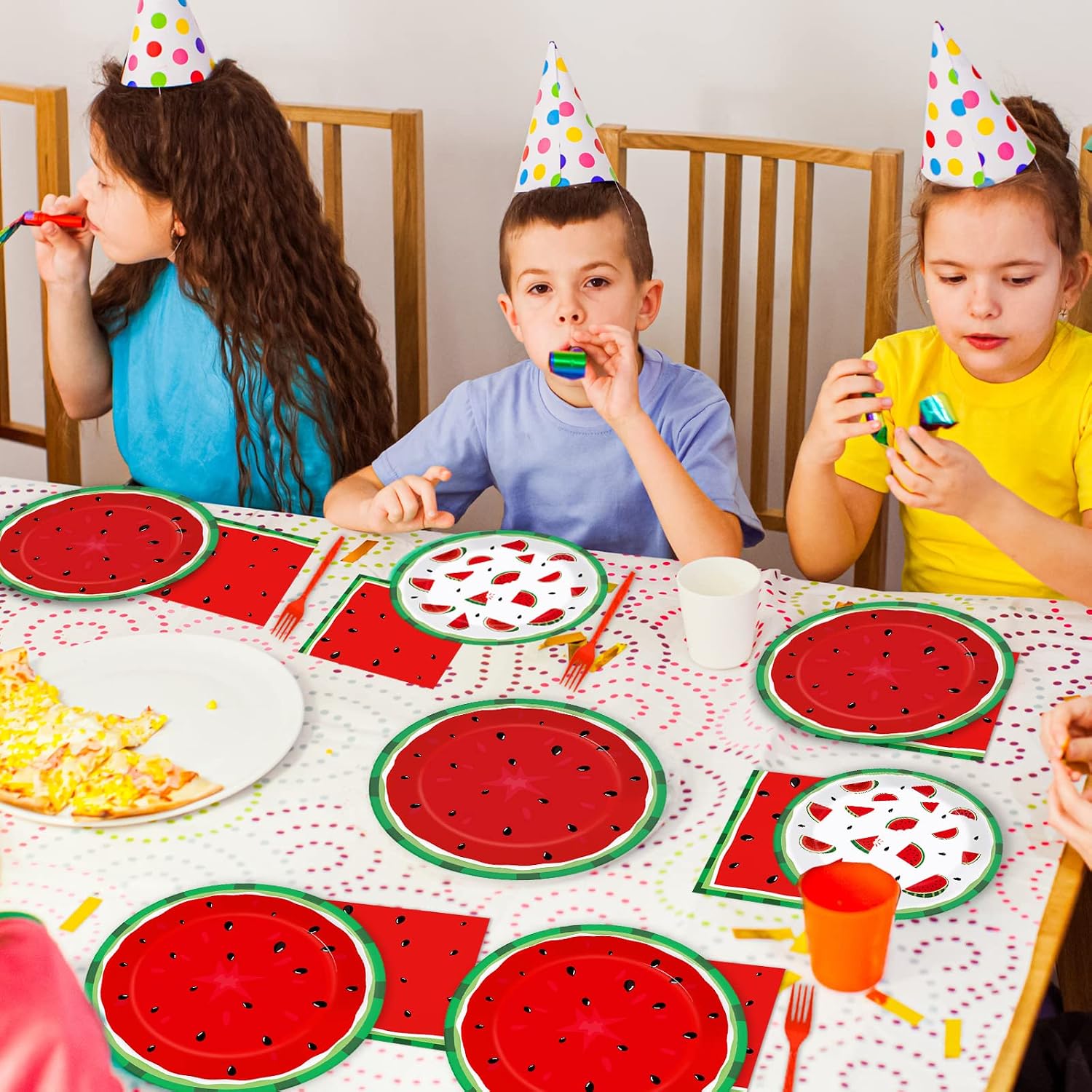 gisgfim 96 Pcs Watermelon Party Supplies - Paper Plates, Napkins, Tableware Set, Decorations & Favors for Children's Melon Birthday or Baby Shower - Serves 24