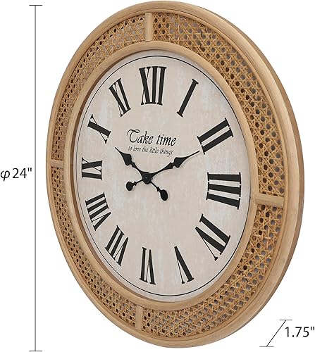 Miniatura 2 de FLORA Farmhouse - Reloj de pared de ratán de 24 pulgadas, funciona con pilas, reloj decorativo bohemio moderno para sala de estar, cocina,