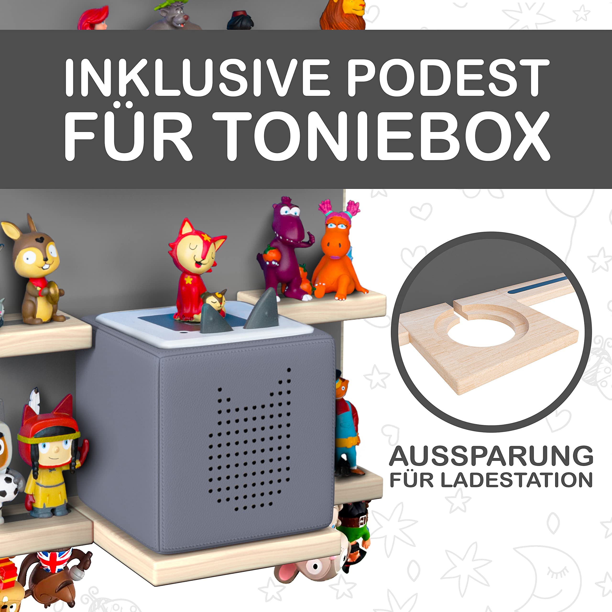 Little Moonshine Regal Original Wandregal Kompatibel mit Toniebox und 32 Figuren Praktische Tonie-Aufbewahrung mit Magnetischem Design - Ideal für Kinderzimmer und Wanddeko