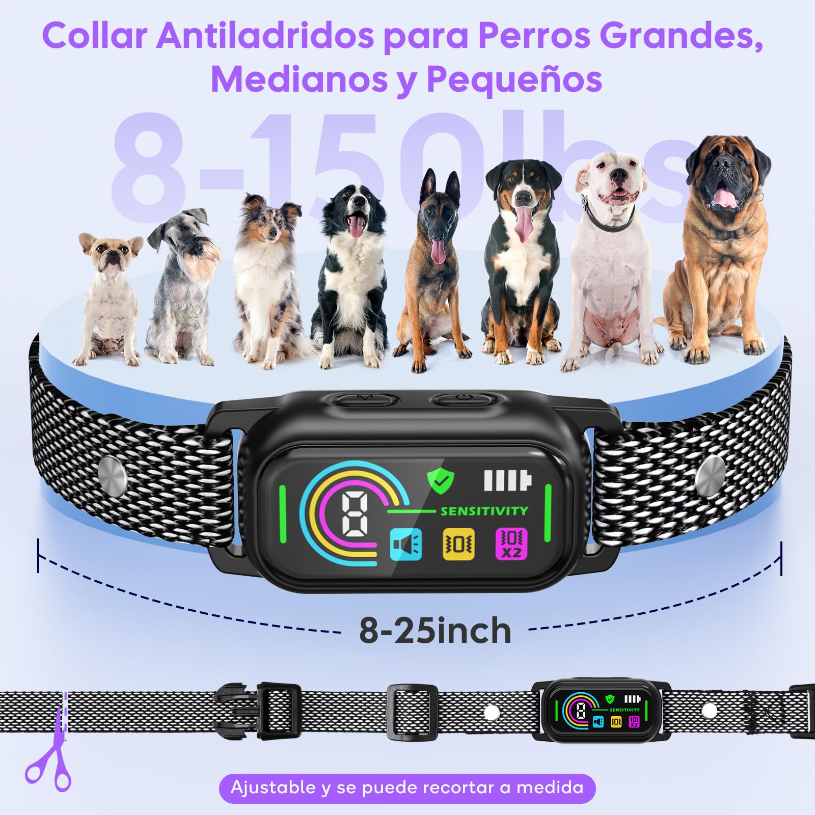 LYtech Collar Antiladridos para Perros, Antiladridos y Antiaullidos para Perros, 4 Modos de Vibración/Sonido, Impermeable IP67, Dispositivo Recargable para Detener los Ladridos Grande Mediano Pequeño - 5