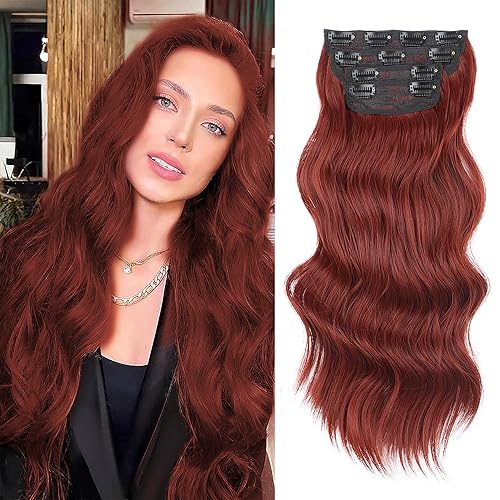 Vigorous Extensiones de cabello sintético con pinzas, color rojo cobrizo, largo, ondulado, suave, extensiones de cabello sintético de 20 pulgadas, 4 disponible en Yaxa Venezuela
