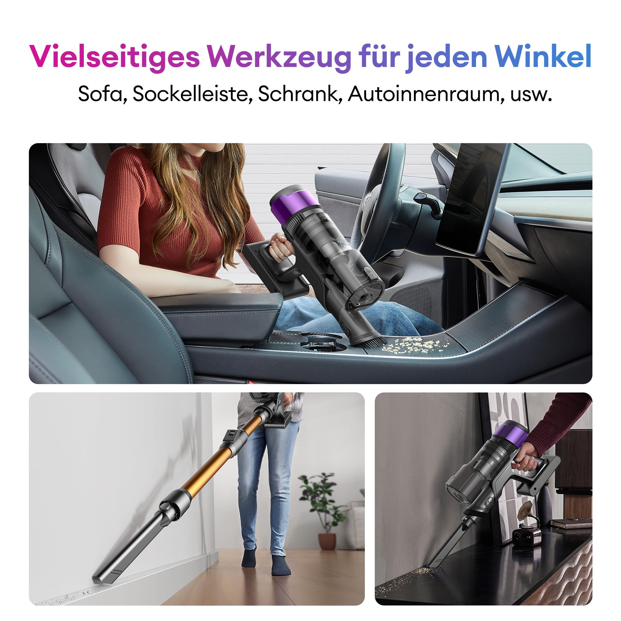 Ultenic Akku Staubsauger,55KPA/600W/60Mins Staubsauger Kabellos mit 180° klappbarem Rohr, 1,5L Großer Staubbecher, Anti-Tangle-Bürste, GreenEye-Technologie,Licht für Hartböden Teppiche Tierhaare