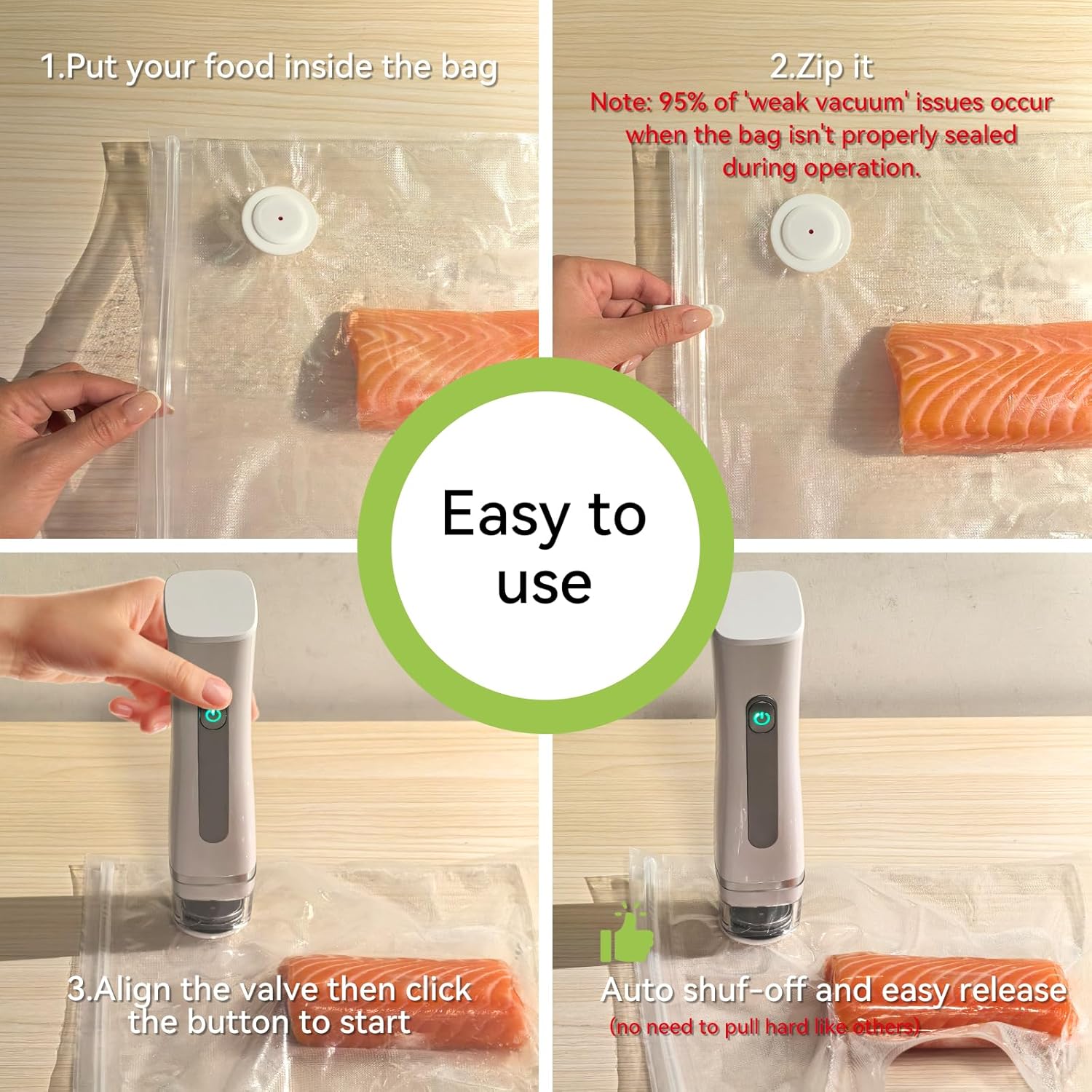 Compact Vacuum Sealer Machine for Food Preservation with 30 Reusable Vacuum Storage Freezer Bags, Portable Handheld Food Saver, Suitable for Meal Prep, Sous Vide Cook, Outdoor BBQ, Kitchen Leftover